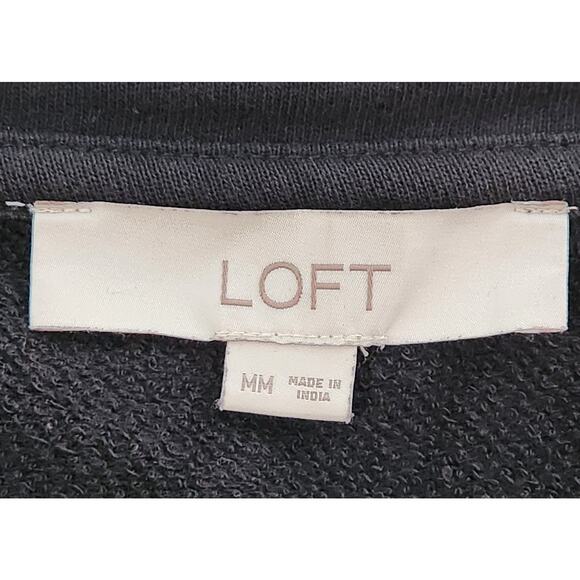 Loft Black Red Plaid Ruffled Hem Top M Faux Button Side Details Round Neck - Picture 5 of 6